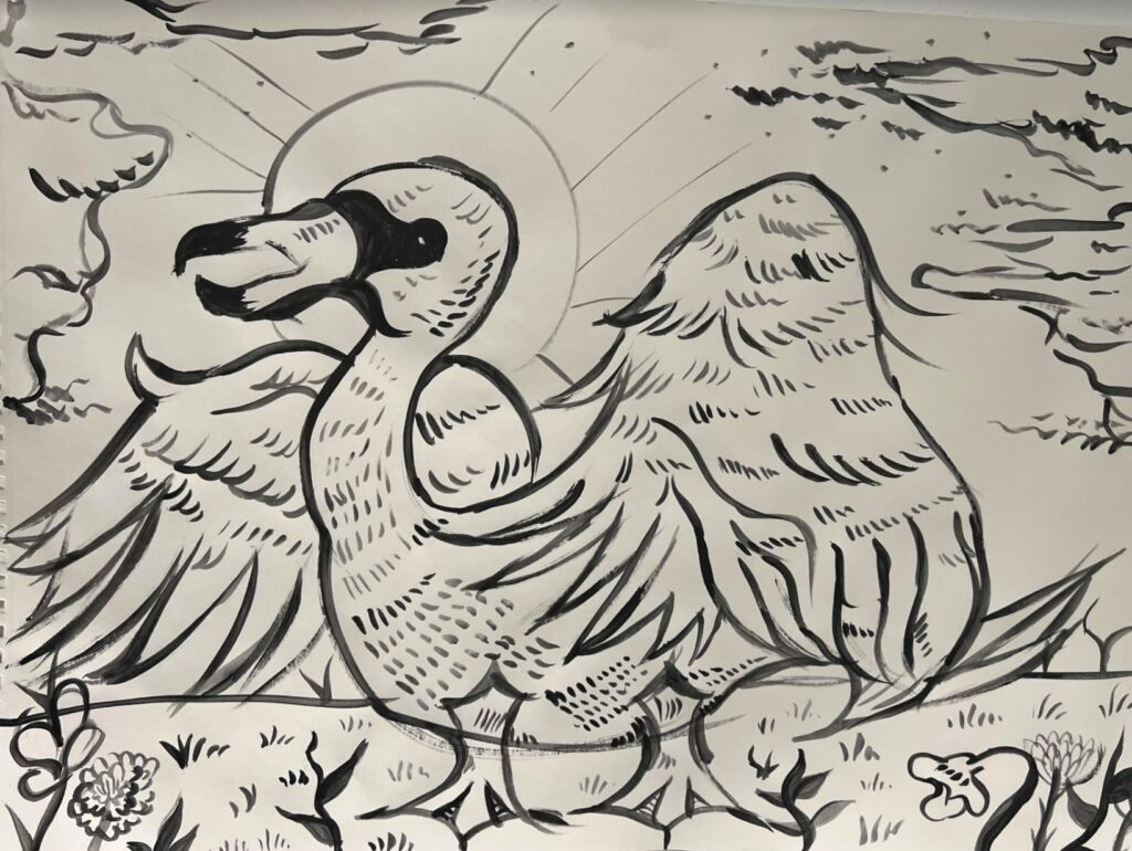 "Swan" in acrylic paint