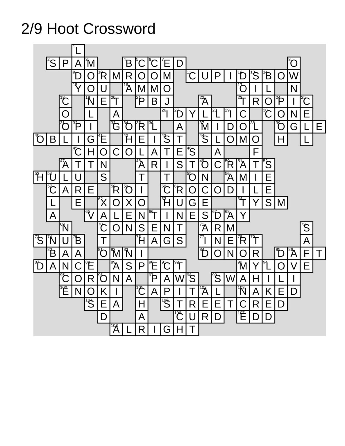 2/9 Crossword Answers The Brandeis Hoot 2/9 Crossword Answers The Brandeis Hoot